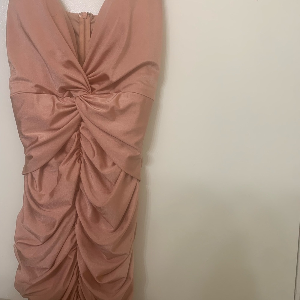 Fashion Nova Pink Ruched Plunge Mini Dress